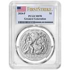 2024-P Unc $1 Greatest Generation Silver Commemorative Pcgs Ms70 Fs Flag Label