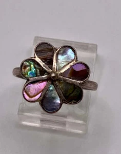 Vintage Sterling Silver 925 Abalone Inlay Flower Ring Sz 6.5 - Picture 1 of 11