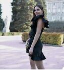 ZARA Evening wear Women XS Black Ruffled one shoulder asymmetric LBD Party Dress