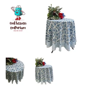 Midnight Bloom 100% Cotton Round Tablecloth, Handblock Print Floral Table Clo... - Picture 1 of 4
