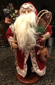 18" Tall Santa Standing On A Wooden Square Wearing a Red Coat - Picture 1 of 5
