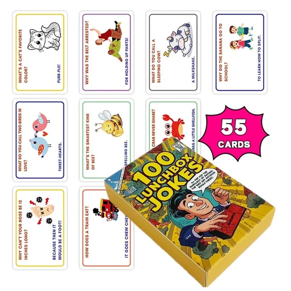 100 Lunchbox Jokes Cards: Kids' Snack Time Humor, Portable Fun Game Set New - Image 1 of 4