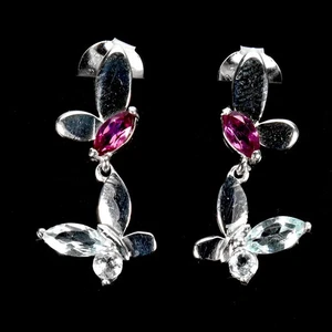 925 Sterling Silver Earrings Marquise Sky Blue Topaz Rhodolite Gemstone Jewelry - Picture 1 of 13