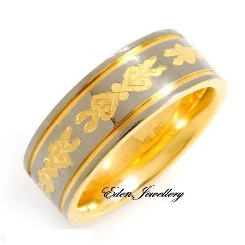 Потрясающий двухцветный 18K/Ti золото покрытием титана мужчин обручальное кольцо - Изображение 1 из 1