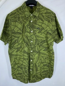 Volcom Shirt Mens Large Green Floral Hawaiian Pocket Short Sleeve Button Up Hike - Picture 1 of 9