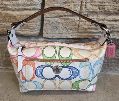 Cartera Coach Hamptons Weekend con asa superior garabateada pequeña nunca usada rosa blanca Foto 1 de 4