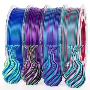 Silk PLA 3D Printer Filament Bundle, Shiny Dual Color PLA Filament 1.75mm Pac... - Picture 1 of 7