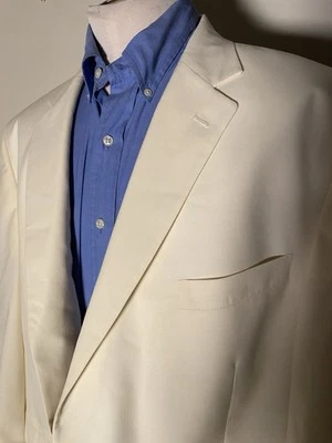 54L Hart Schaffner Marx Ivory Hopsack Blazer Brass Buttons Coat Jacket - Image 1 of 4