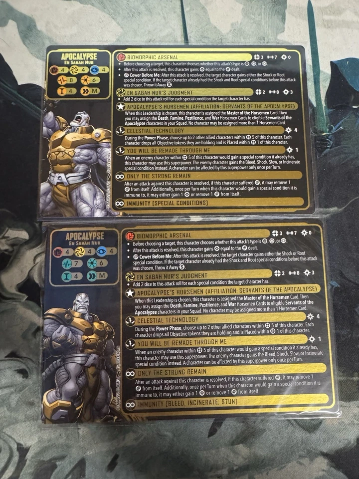 Tarjeta de estadísticas promocionales Marvel Crisis Protocol Apocalypse edición limitada dorada y negra Foto 1 de 1