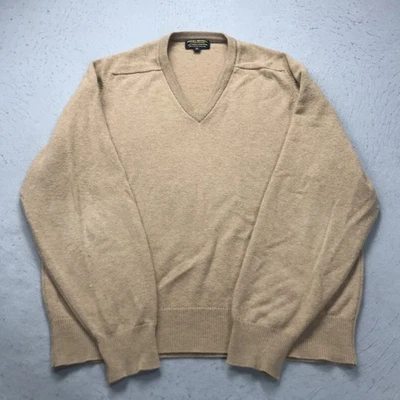 Suéter DE COLECCIÓN Brooks Brothers Para Hombres 46 Beige Marrón Lana de Cordero Pura Cuello en V Jersey Foto 1 de 4