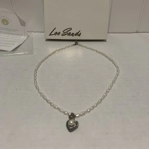 Lee Sands Zuchtperlen Halskette mit Herzanhänger mit kleiner Perle. 19 zoll - Bild 1 von 7