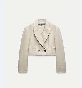 Zara Cropped Linen Blazer Size L - Picture 1 of 2