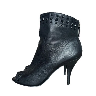 Fergie Cyclone Heel Booties Women's 8 Black  Leather Studded Goth Steampunk - Image 1 of 4