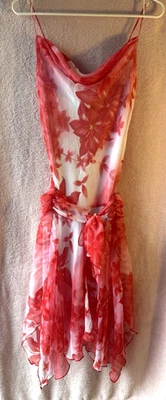 Vtg Y2K 90s B Smart Floral Midi Dress Spaghetti Straps Fairy Handkerchief Hem - Image 1 of 4