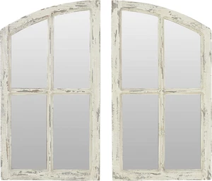 Set of 2 Jolene Rustic Arch Window Pane Wall Mirrors, Distressed Wood - New - Picture 1 of 7