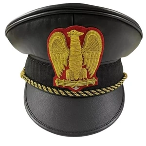 BLACK LEATHER WW2 WWII ITALIAN FASCIST OFFICER VISOR / HAT / CAP Reproduction - Picture 1 of 8