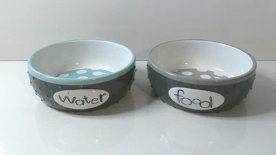 6 «ВЕРХНЯЯ ЛАПА зеленый с серый бирюзовый горошек керамический корм для собак воды блюдо миска домашних животных кошек - Изображение 1 из 4