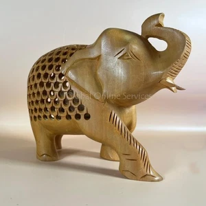 Ornamento elefante in legno intagliato a mano - lucido con dettagli incisi - Foto 1 di 5