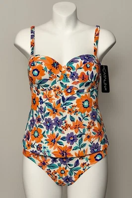 Novo com etiquetas Catalina Floral Tankini Top G e Cintura Alta Parte Inferior 1X Conjunto de Natação - Imagem 1 de 4