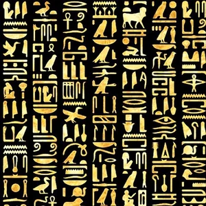 QUILTING TREASURES EGYPTIAN PRINT FABRIC- HIEROGLYPIC STRIP DESIGNS - BLACK - Picture 1 of 1