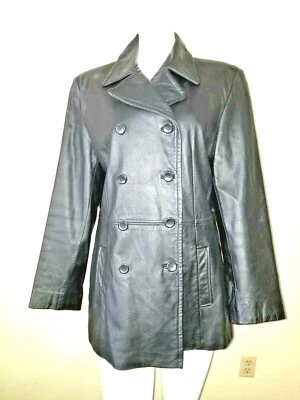 Bonita Chaqueta de Cuero Negra COLEBROOK CO Talla L De Colección con Bolsillos Doble Pecho Foto 1 de 4