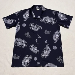 Vintage Solo Semore Dragon Print Button Up Shirt Mens Size Large Black Casual - Picture 1 of 9