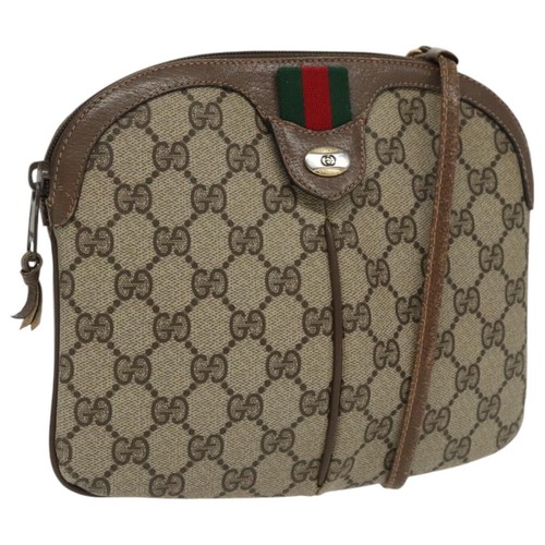 Sac à bandoulière GUCCI GG Supreme Web Sherry Line PVC beige or authentique th5386