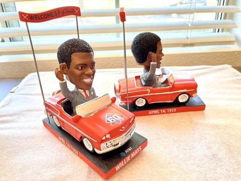Pair Willie Mays 60th Anniversary MLB SF San Francisco Giants 2 Bobble Heads Cover