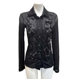 Save The Queen Blouse Black Laced Eyelet Braided Ribbon Beads Long Sleeve Large - Foto 1 di 12