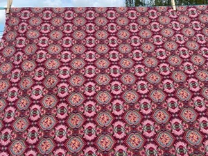 BTY Red Pink Screen Print Western Medallion Floral Pink Red Curtain Fabric 55W - Picture 1 of 5