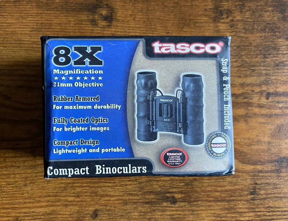 Tasco 165RB Black Compact Folding Binoculars 8x21 Fully Coated Optics Vintage - Image 1 of 4
