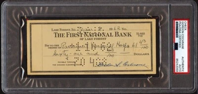 1962 Gordon S. "Mickey" Cochrane Personal Check Encapsulated PSA/DNA - Image 1 of 2