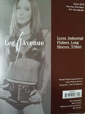 Camiseta Leg Avenue Style 8278 Blanca Lycra Industrial Fishnet Manga Larga OSFM Foto 1 de 2
