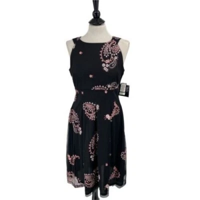Vestido Nine West Negro Floral Bordado Cachemira Capricho Hada Bruja Talla 8 Foto 1 de 4