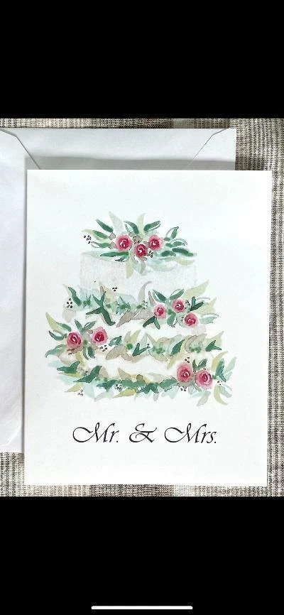 Tarjeta de felicitación para pastel de boda ecológica hecha a mano 100 % reciclada Foto 1 de 1