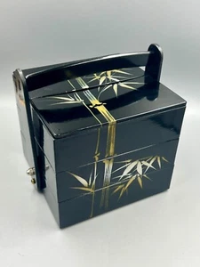 NEW 1960's Vintage Japanese Lacquerware 3-Tier Black Jubako Bento Lunch Box WOW - Picture 1 of 10