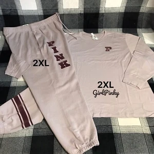 VS PINK CAMPUS SWEATPANTS OUTFIT & LONG SLEEVE CAMPUS TEE IN VIOLET ASHES IN 2XL - Picture 1 of 9