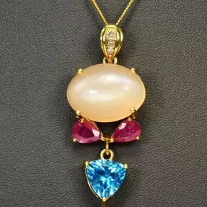 925 STERLING SILVER PENDANT NATURAL MOONSTONE TOPAZ & RUBY GEMSTONE - Picture 1 of 8