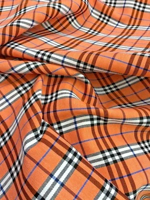 Plaid Scottish Tartan Woven Cotton Fabric by the yard Material Salmon Orange - Image 1 of 3