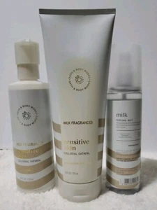 3 PCS BATH & BODY WORKS MILK PERFUME MIST & SENSITIVE SKIN BODY LOTION & WASH - Picture 1 of 8