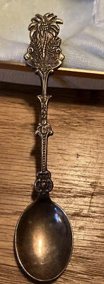 "Cuchara de recuerdo vintage NASSAU BAHAMAS palmera plateada de JC 4 5/8"" ~ F23" Foto 1 de 4