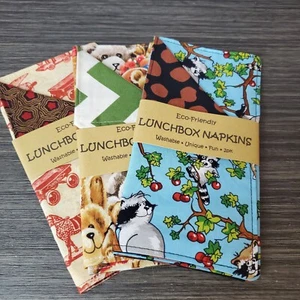 Bears, Toys, Raccoon Fabric Lunchbox Napkins 3 - 2pk. Eco-friendly 8x8" Reusable - Picture 1 of 7