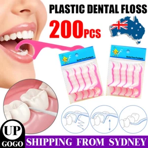 200pcs Floss Picks Dental Teeth Heathy Toothpicks Stick Care Tooth Clean Oral AU - Picture 1 of 12