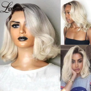 1B Ash Blonde Lace Front Human Hair Wig Bob Pixie Cut Wigs Transparent Remy Hair - Bild 1 von 13