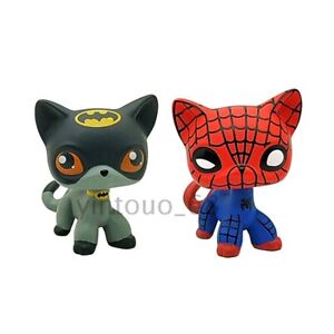 2pcs LPS Toys Rare Pet SUPER HERO OOAK LPS Cat BATMAN & Spider-Man