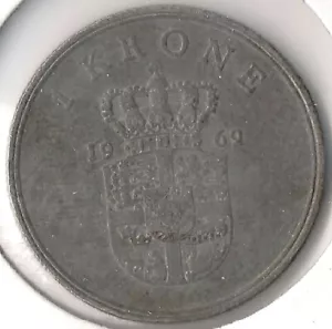 Coin Denmark 1 Krone 1969 KM851.1 - Picture 1 of 1