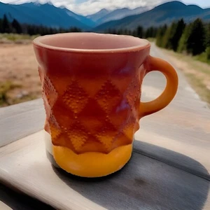 Vintage Anchor Hocking Fire King Kimberly Diamond Red-Orange Coffee Mug/Retro - Picture 1 of 8