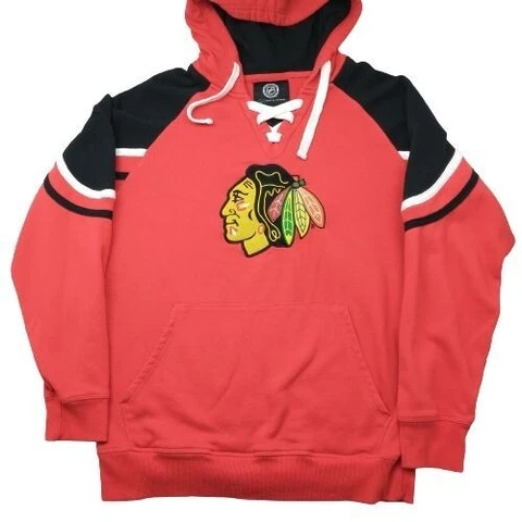 NHL Mens Large Red Chicago Blackhawks Fleece Pullover Hoodie Sweatshirt Cover