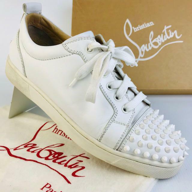 Christian Louboutin Leather Spike Studs Sneakers Shoes 40 White 