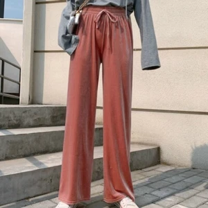 Womens Velvet Loose Trousers Wide Leg High Elastic Waist Pants Drawstring Autumn - Picture 1 of 17